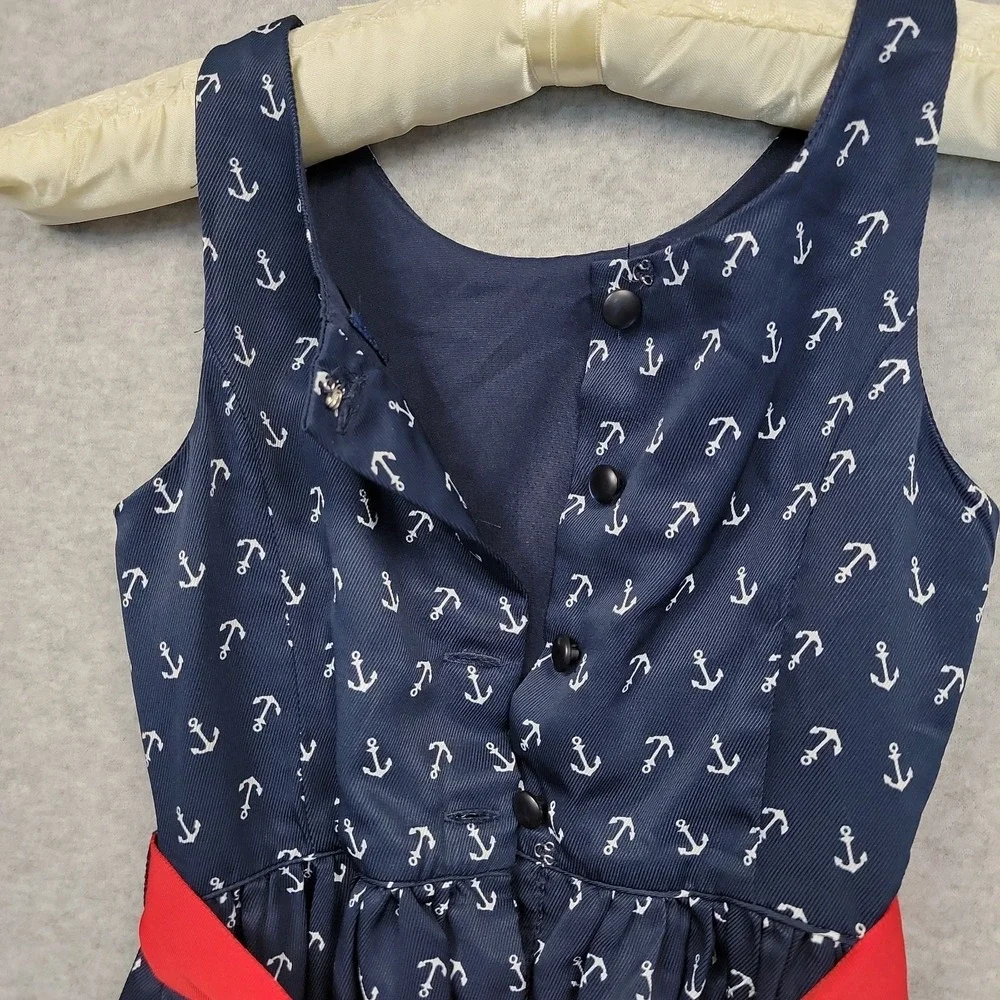 Polo Ralph Lauren Girls Anchor‎ Print Navy Twill Dress Red Ribbon Sz 5 Nautical